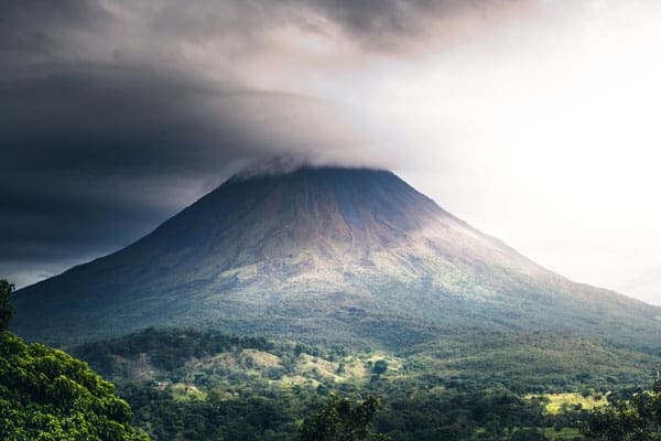 Smoke billowing over the Arenal Volcano in Costa Rica