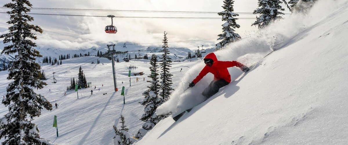 Skiing down the Whistler slopes in Canada.