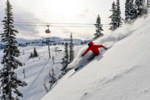 Skiing down the Whistler slopes in Canada.