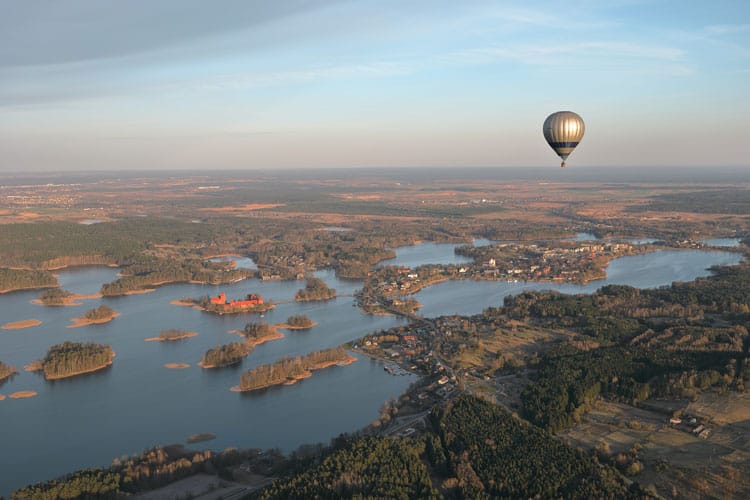 Hot air balloon ride over Lithuania countryside