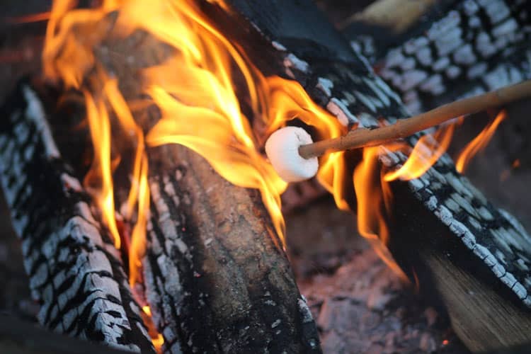 Guests are given marshmallows to roast over the fire at the Ritz-Carlton in Georgia. 