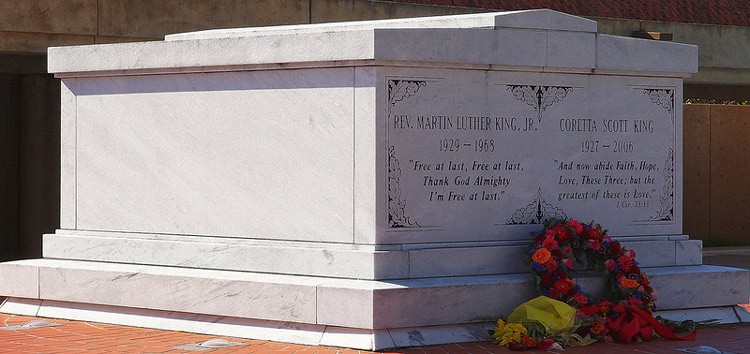 The tomb of Martin Luther King, Jr. and his wife Coretta Scott King at The King Center in Atlanta, Georgia. CC Image by Jim Bowen