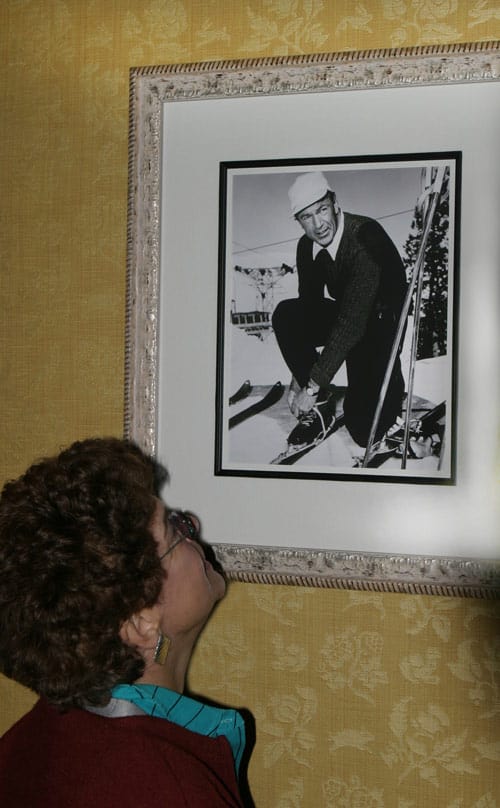 Black and white photos of past celebrity guests, like Gary Cooper, line the walls of the Sun Valley Lodge. Photo by Dino Vournas