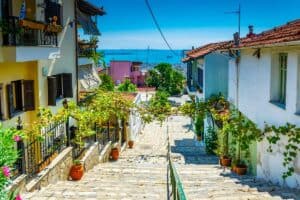 Street down to the ocean in Thessaloniki, Greece