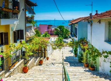 Street down to the ocean in Thessaloniki, Greece