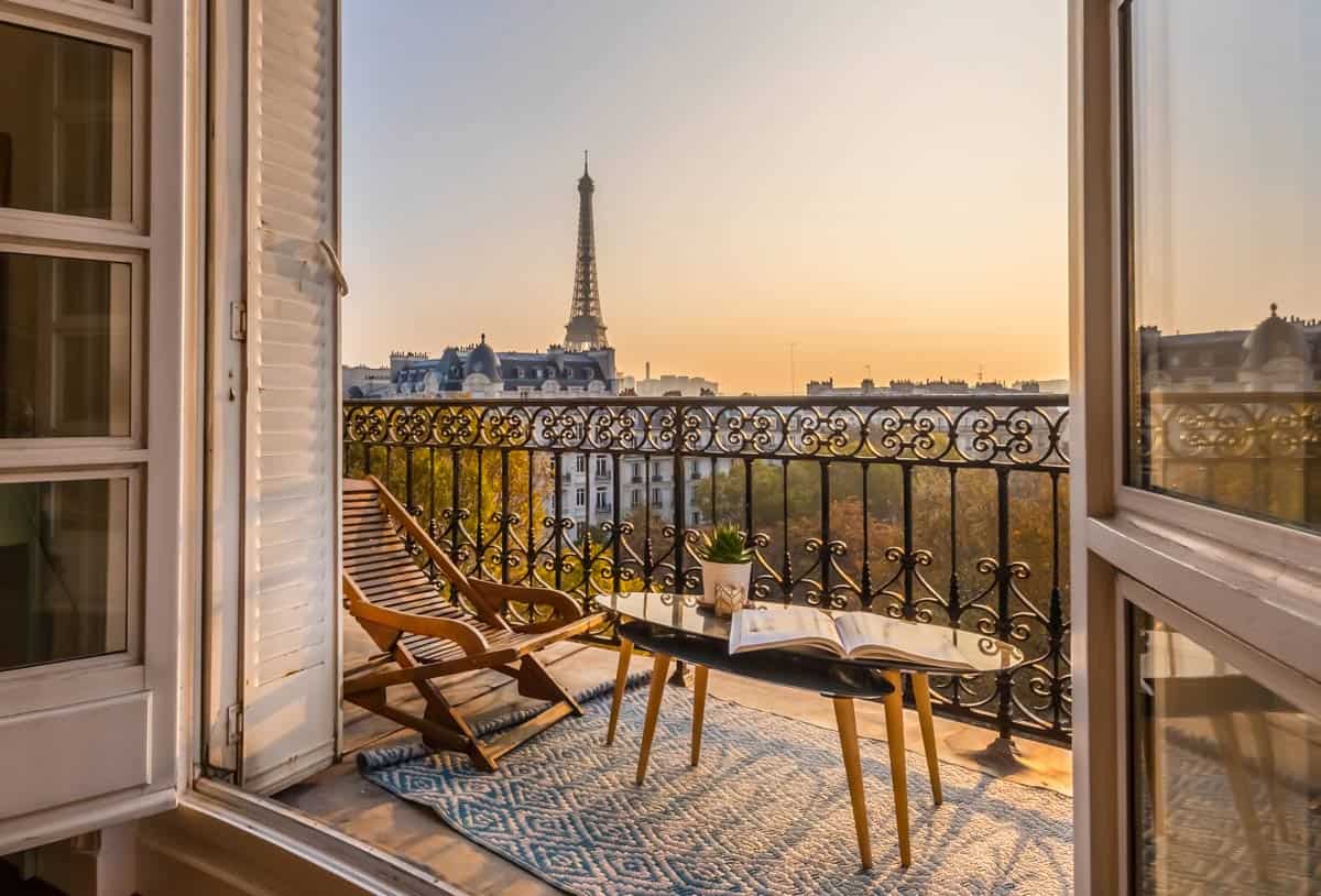 View out balcony of Eiffel Tower in Paris, France