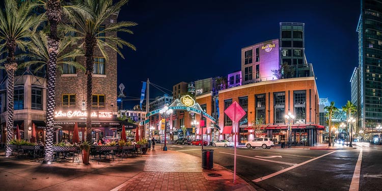 Gaslamp Quarter at night in San Diego, California