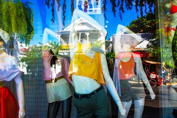 Shops both fashion and funky line Key West’s Duval Street. Photo by Dreamstime_m_1, 19100222