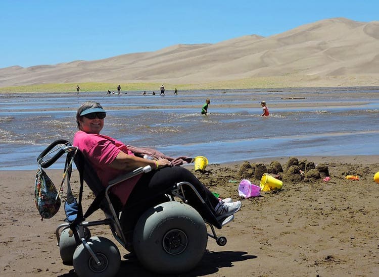 Great Sand Dunes has a limited number of special wheelchairs available for loan that can make it through the sand. CC Image by Great Sand Dunes National Park & Preserve/Patrick Myers