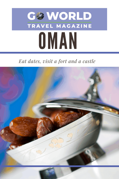 Kizwa, Oman: Ready for some dates in the Middle East? Take a trip to Oman to eat dates by themselves or in Hawla, visit a castle and a fort. #DatesInOman #OmanDates #OmanCastle #OmanFort 