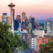 View of Seattle with trees, Pinterest. Photo by Luca Micheli, Unsplash