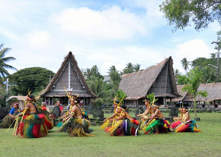 Women's standing dance in front of Yap Living History Museum