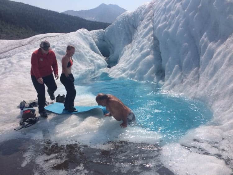 Blue Pool on Root Glacier Wrangell-St Elias Park. Cold! But invigorating