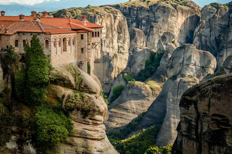 Meteora monastery built into the cliff