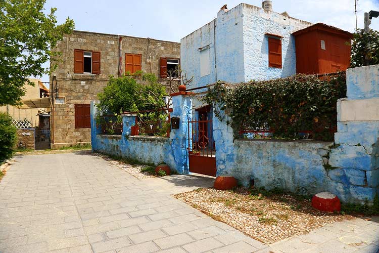 Colorful buildings and vegetation