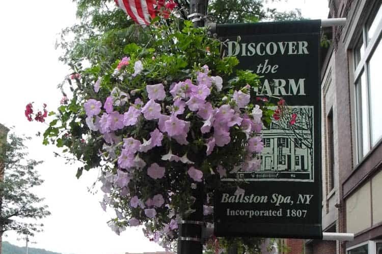 Flower basket bedeck the Main Street in Ballston Spa