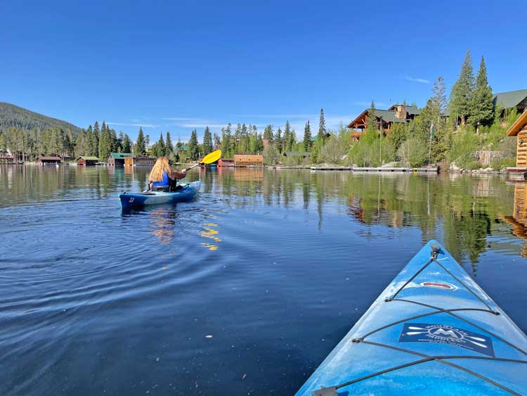 Kayaking on Grand Lake. Photo by Janna Graber