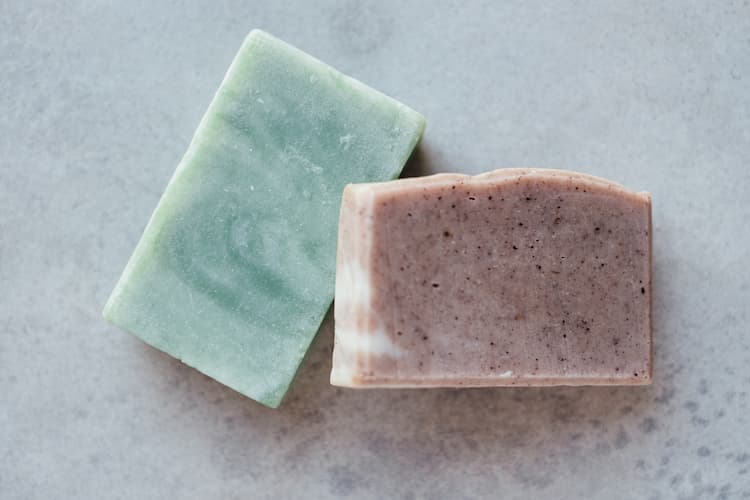 Green and brown shampoo bar soap