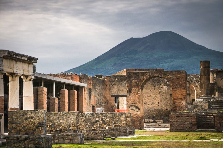 Ruins of Pompeii with Mt Vesuvius in the background