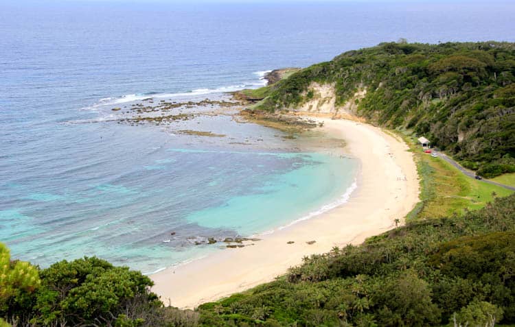 Lord Howe Island Aerial view of Neds Beach as seen on the way to Malabar Hill