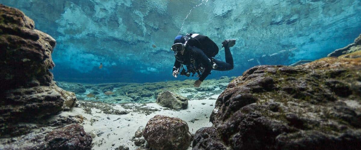 Cave diving scuba person