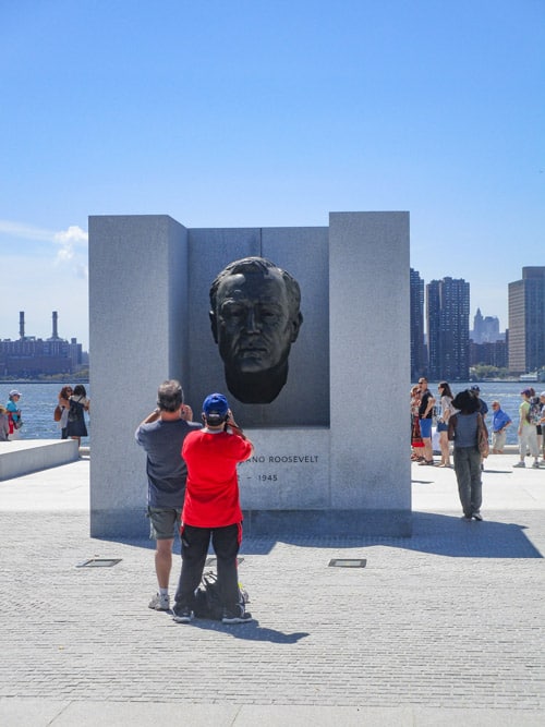 A bust of Franklin D. Roosevelt is a major attraction at Four Freedoms Park on Roosevelt Island, New York City. Photo by Linda Harms/Dreamstime