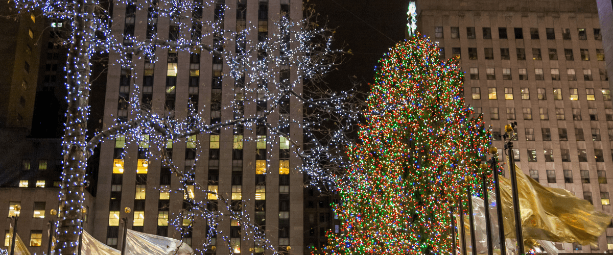 Rockefeller Square at night in New York City