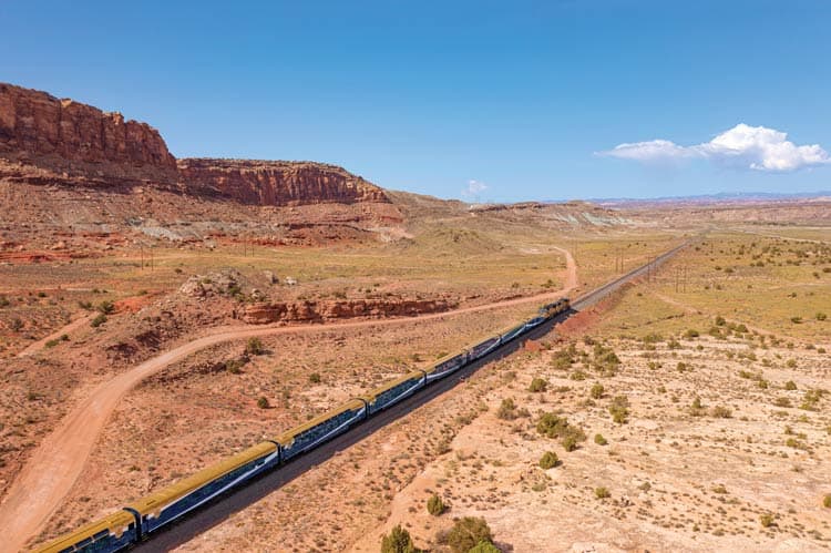 Rocky Mountaineer traveling through Moab courtesy Rocky Mountaineer