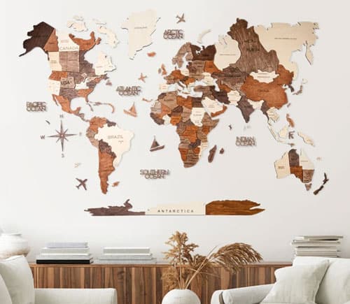 Wooden World Map Wall Art