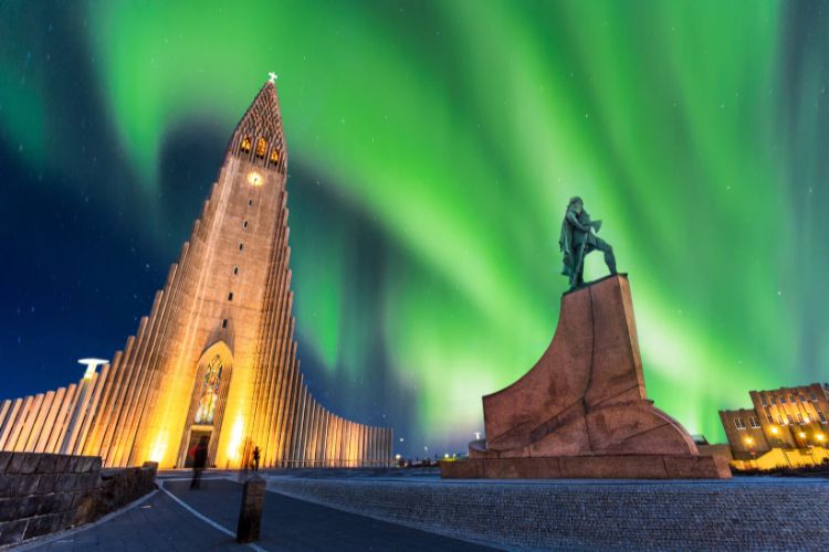 Northern Lights above the city of Reykjavic