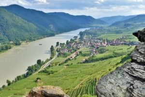 Danube River flowing through the Wachau Valley. Image by mrpluck from Getty Images via Canva