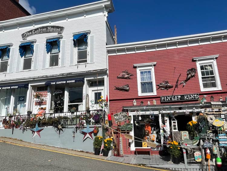 Boothbay Harbor Eclectic shops line the streets 