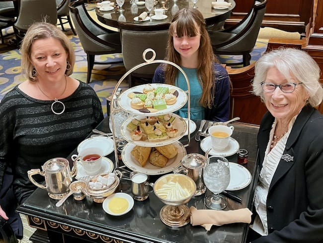 The author with her daughter and granddaughter at Afternoon Tea. Photo courtesy of Claudia Carbone