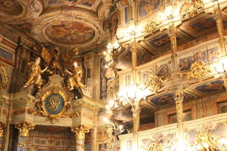 Intricate wood carvings at the Margravial Opera House in Bayreuth, Germany in Bavaria