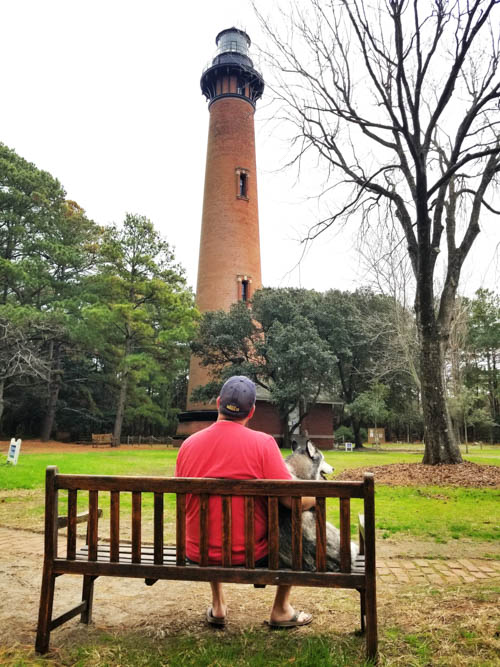 Looking at Currituck Beach Lighthouse in Corolla