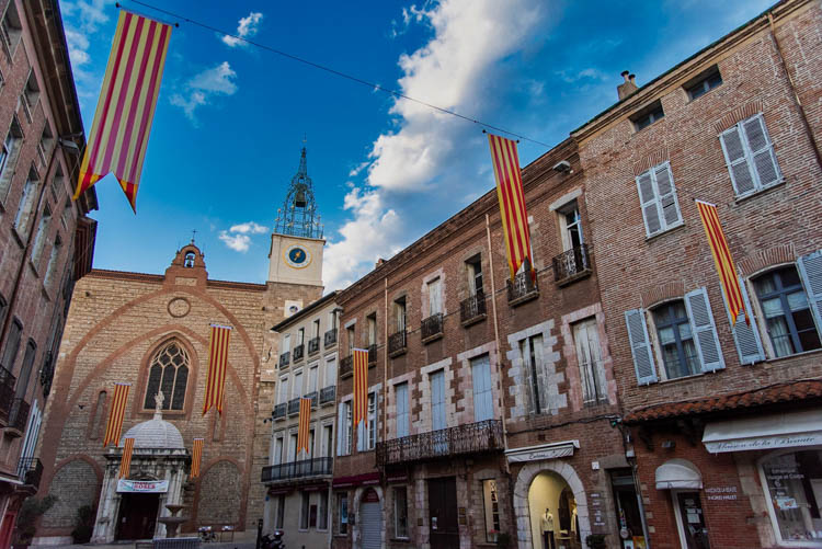 Perpignan France The Cathedral and the Catalan Flag
