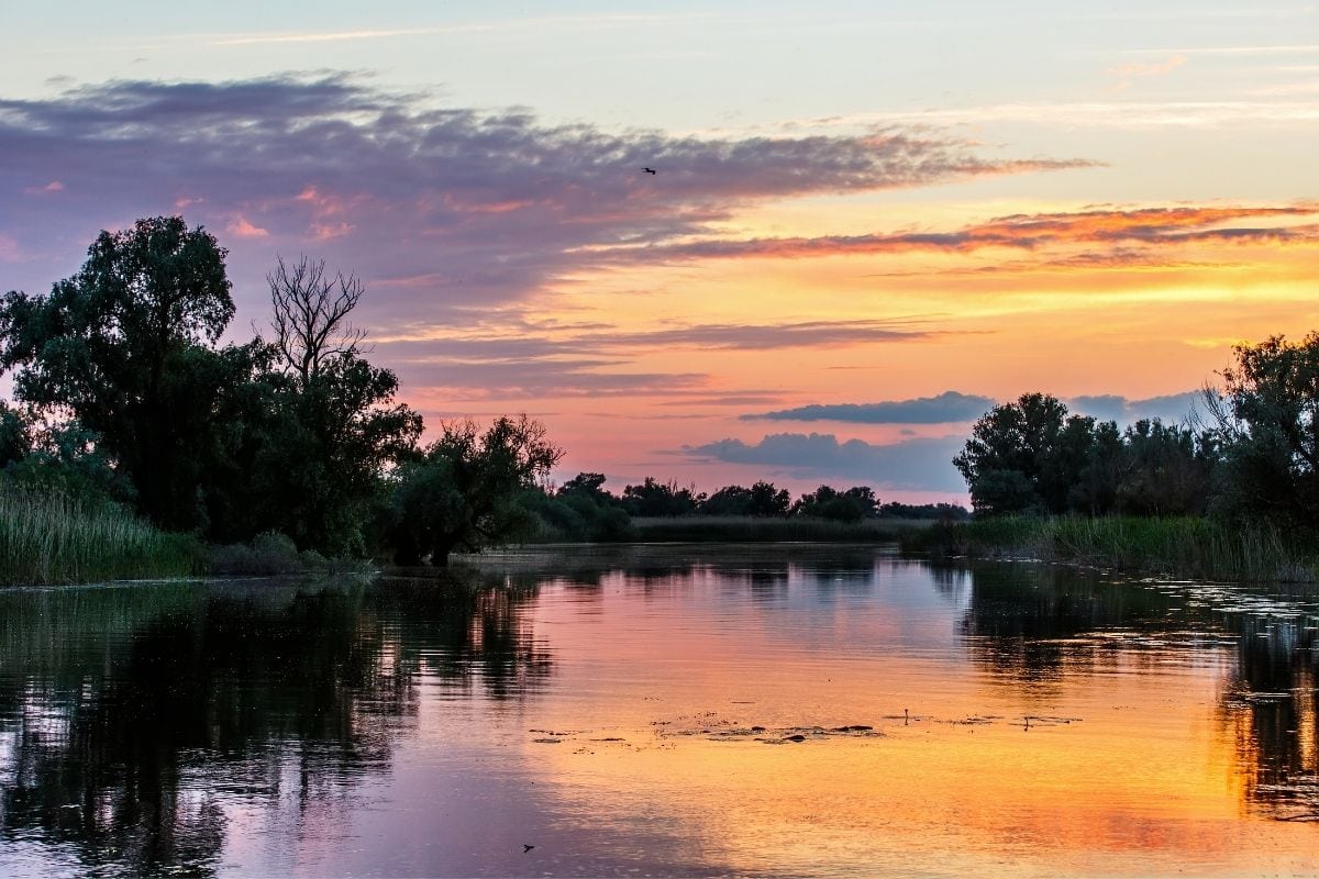 River Danube Delta at sunset