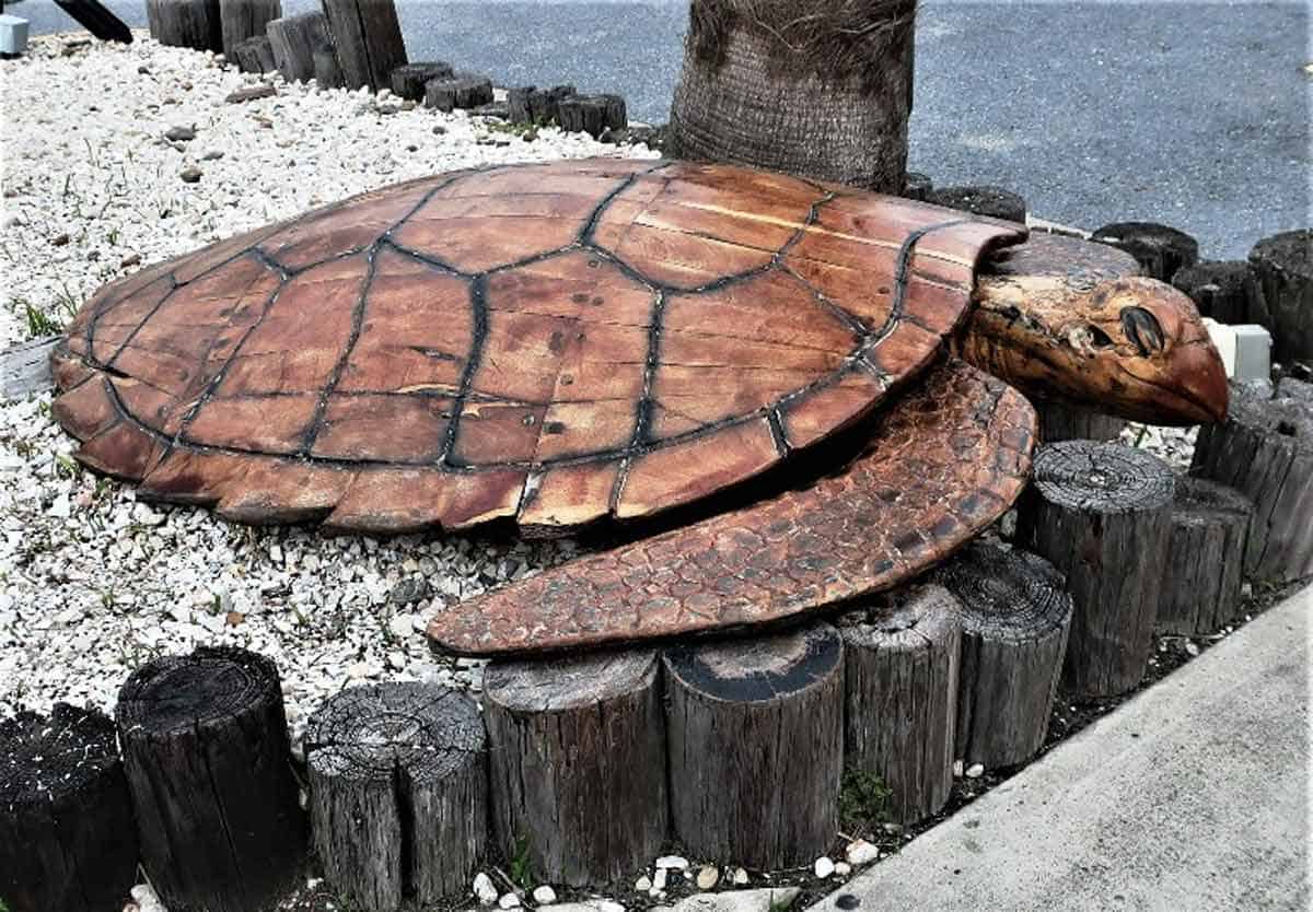 Lucy, weighing in at 400 pounds and hand-carved out of Mesquite wood, is part of South Padre Island, TX Sea Turtle Art trail. Photo by Victor Block