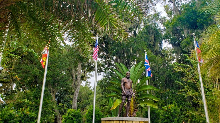A statue of Ponce de Leon occupies the Fountain of Youth Park in St. Augustine, Florida. Photo by Mathew Cowger/Dreamstime