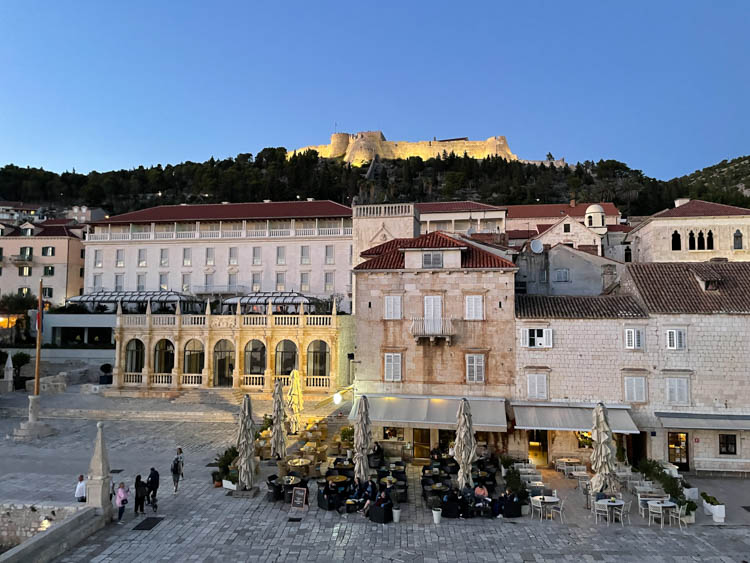 Croatian Islands The illuminated Fortica on the hill in Hvar