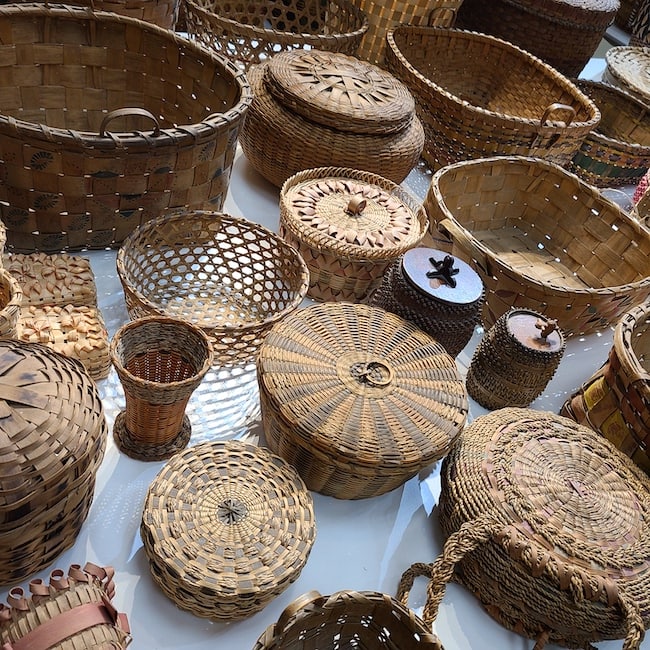 Eclectic global mix of Native American baskets at The Coe Center. Photo courtesy of The Coe Center