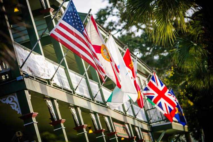 Flowing flags illustrate the diverse history of Amelia Island, Florida. Photo by Victor Block 