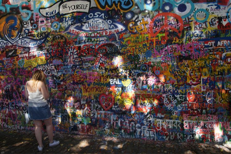 Part of the Lennon Paece Wall in Prague