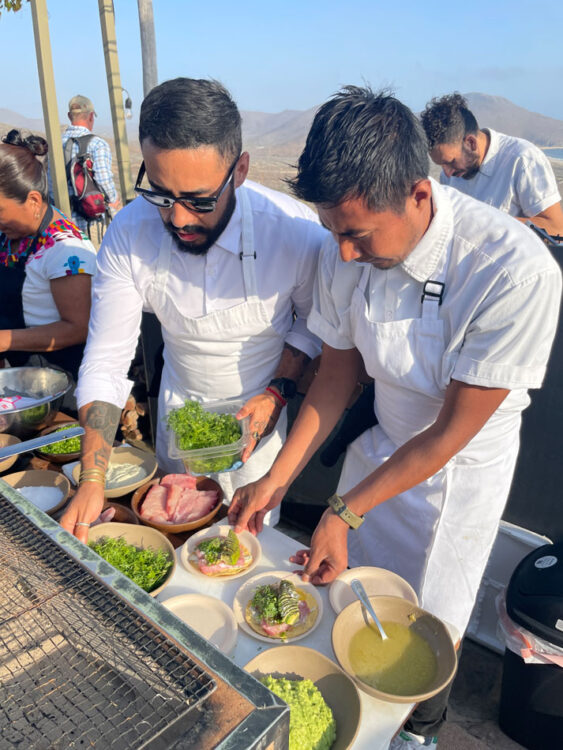 Chefs prepare a dish at the Todos-Santos-and-Pescadero-Culinary-Experience