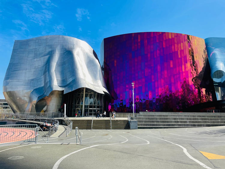 Near Chihuly Garden and Glass and the Space Needle is the interactive MoPOP Museum of Pop Culture. Photo by Jill Weinlein