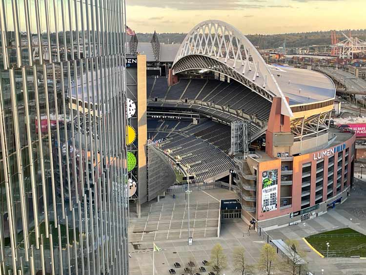 View of Lumen Stadium for the Embassy Suites by Hilton Seattle Downtown Pioneer Square. Photo by Jill Weinlein