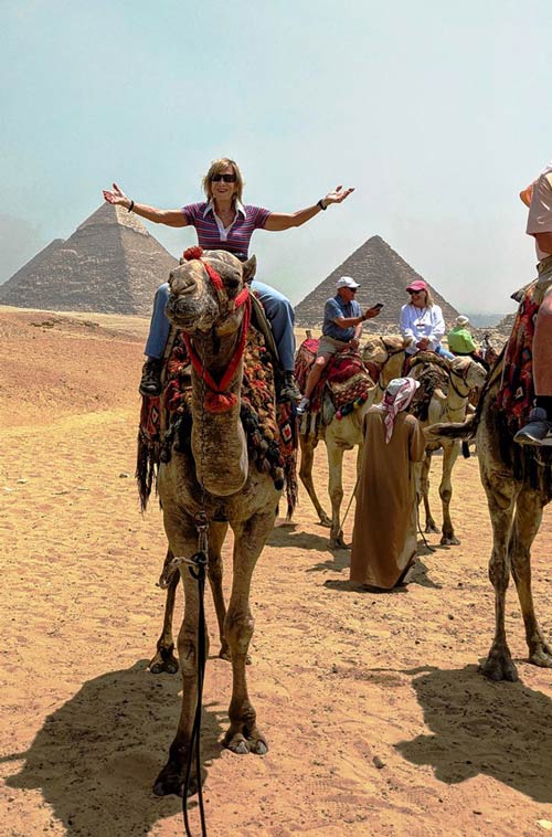 Viewing the Egyptian pyramids from atop a camel adds a whole new dimension to the experience. Photo by Victor Block