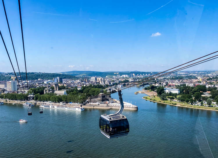 View of the German Corner in Koblenz from the cable car