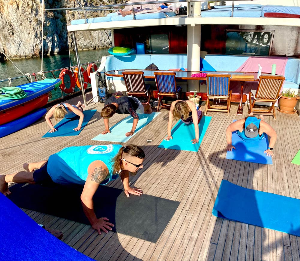Morning yoga while Greece ilsand hopping