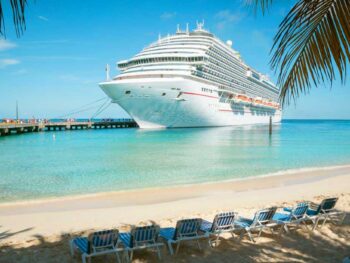 A cruise ship along the beach